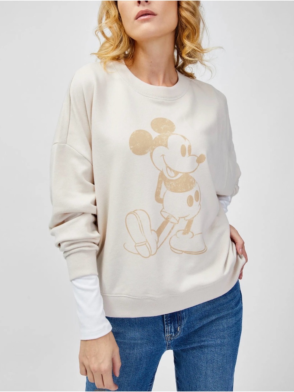 Gap x Disney Mickey Mouse Oversized Sweatshirt Beige XXL Distressed Graphic